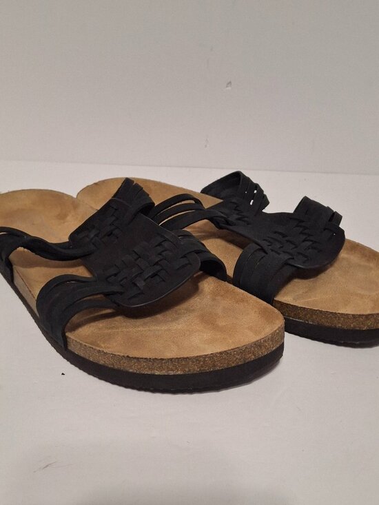 White Mountain Shoes - White Mountain Footbeds Halicore Black Nubuck Huarache Slide Sandals Cork Sz 11